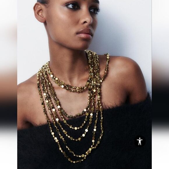 New Zara Elegant Gold Multi Strand Layered Necklace - Picture 7 of 11